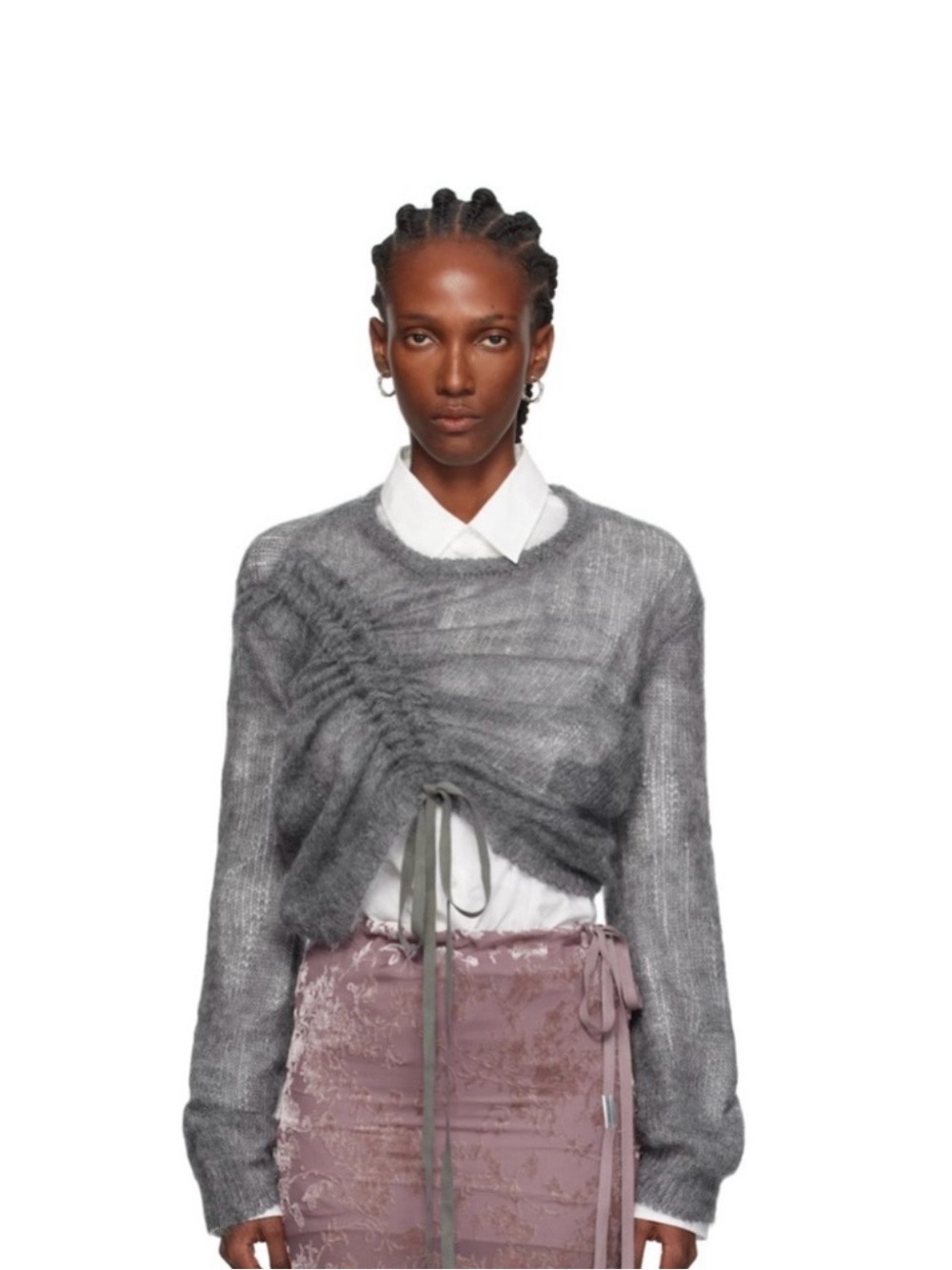 NWOT Ann Demeulemeester Gray Ruched Mohair Sweater - Size S